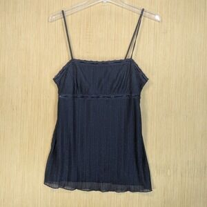 Soulmates Sparkle Pleated Babydoll Top Navy Blue Women's Medium Y2K Empire Waist